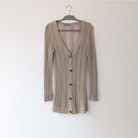 Alice + Olivia Tan/Taupe Open Knit Long Cardigan - Picture 1 of 6